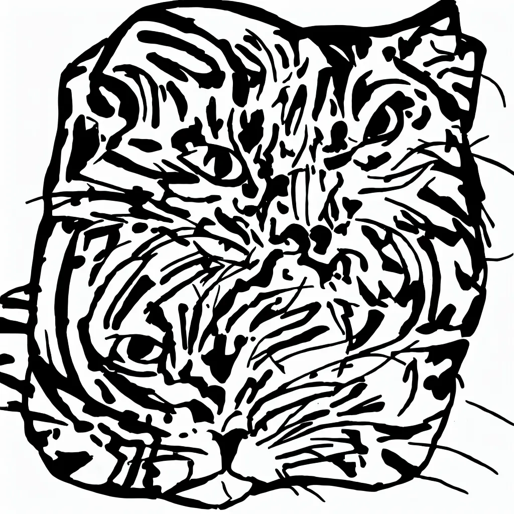 Image similar to a black a white drawing of a stylized cat head, clean, thick lines