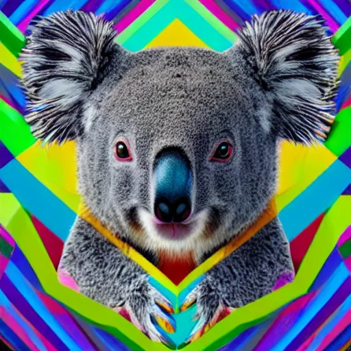 Image similar to a technicolor portrait of a koala in geometric kaleidoscopic colors trending on artstation 4 k intricate extremely detailed digital art