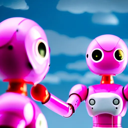 Image similar to a japanese woman battles pink robots, illustrated, detailed, 4 k