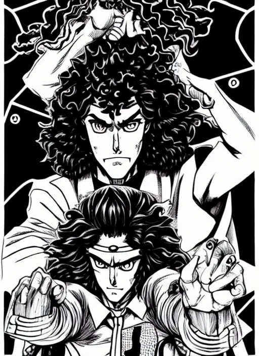 Prompt: JoJo's Bizarre Adventure Stand User Weird Al Yankovic, detailed manga illustration by Hirohiko Araki