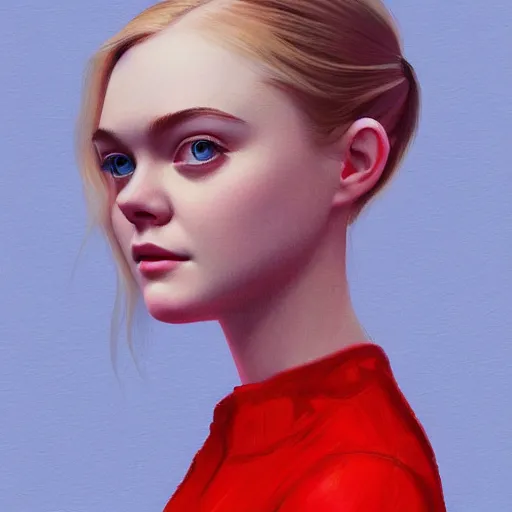 Prompt: professional painting of Elle Fanning in the style of Ilya Kuvshinov, head and shoulders portrait, symmetrical facial features, smooth, sharp focus, illustration, intricate, stormy weather, extremely detailed masterpiece,