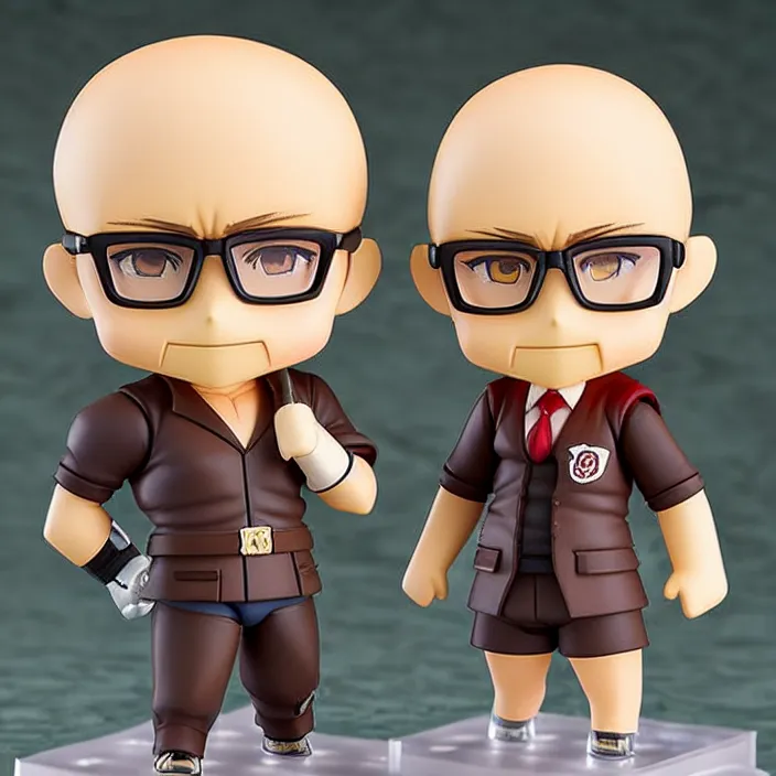 Prompt: anime nendoroid of British Kickboxer Andrew Tate, bald, with dark brown sunglasses, and cigar in mouth, fantasy, figurine