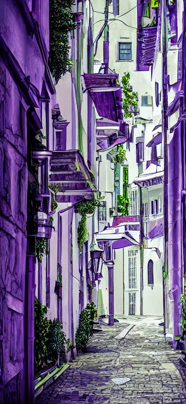 Image similar to “ white and purple medieval city, award winning, digital art ”