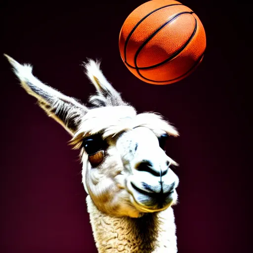 Image similar to a photo of a llama dunking a basketball, 4 k, photography, high resolution