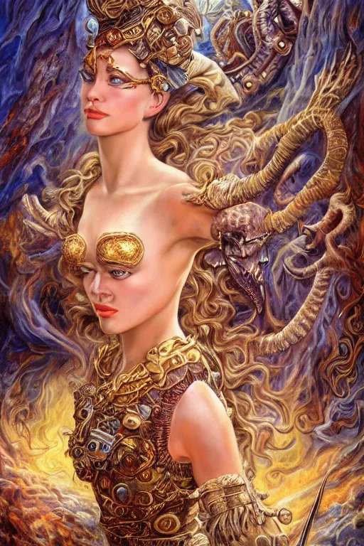 Image similar to Mystical Valkyrie, Portrait of a beautiful female Atlantean Reptilian Warrior, Realistic, Regal, Refined, Detailed Digital Art, Michael Cheval, Walt Disney (1937), François Boucher, Oil Painting, Steampunk, Josephine wall, Highly Detailed, Cinematic Lighting, Unreal Engine, 8k, HD