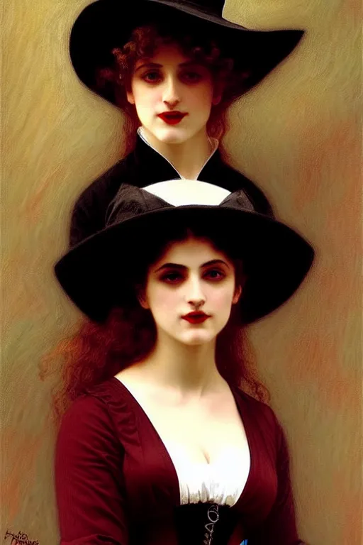 Image similar to victorian vampire in a big hat painting by rossetti bouguereau, detailed art, artstation