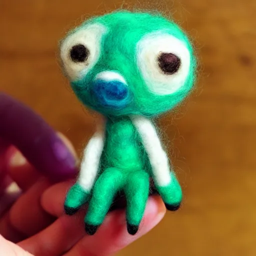 Prompt: a needle felted inkling, needle felting art.