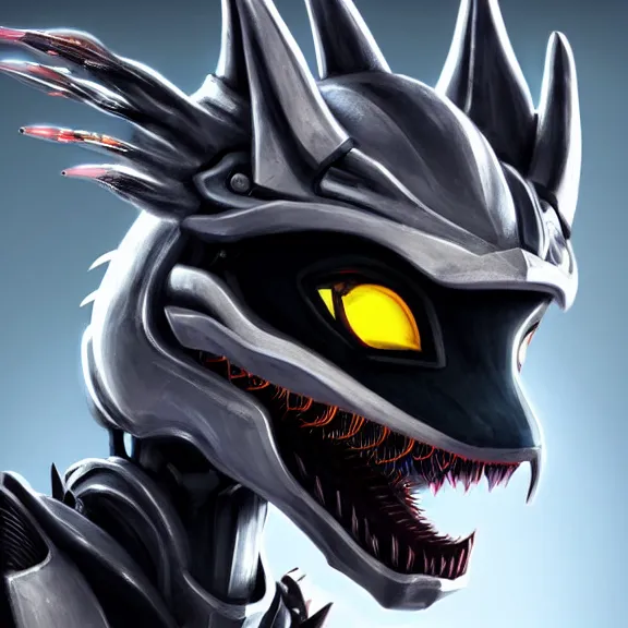 Image similar to close up headshot of a cute beautiful stunning anthropomorphic female robot dragon, with sleek silver metal armor, glowing OLED visor, facing the camera, high quality maw open and about to eat you, food pov, the open maw being detailed and soft and warm looking, highly detailed digital art, furry art, anthro art, sci fi, warframe art, destiny art, high quality, 3D realistic, dragon mawshot, maw art, furry mawshot, macro art, dragon art, Furaffinity, Deviantart Eka's Portal