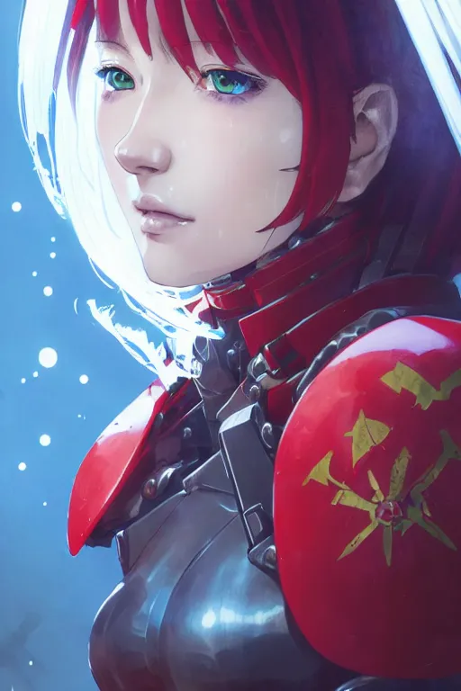 Image similar to portrait of Anime sister of battle, Warhammer 40000, cute-fine-face, red-short-hair pretty face, realistic shaded Perfect face, fine details. Anime. realistic shaded lighting by Ilya Kuvshinov katsuhiro otomo ghost-in-the-shell, magali villeneuve, artgerm, rutkowski, WLOP Jeremy Lipkin and Giuseppe Dangelico Pino and Michael Garmash and Rob Rey