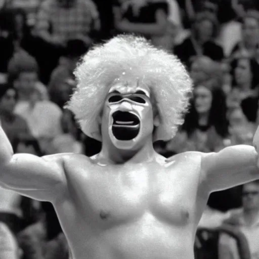 Image similar to A still of Ronald McDonald in WWE, 1990