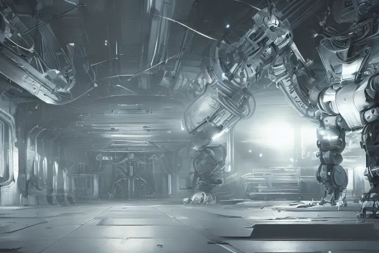 Image similar to robosaurus parallax datacenter server room interior single mono colossus white rusty robot sitting artstation cinematic detailed concept art ultra realistic volumetric light sharp coherent cgsociety symmetric perfect well balanced shadows lotr technogoddess sidwill diodes emitting