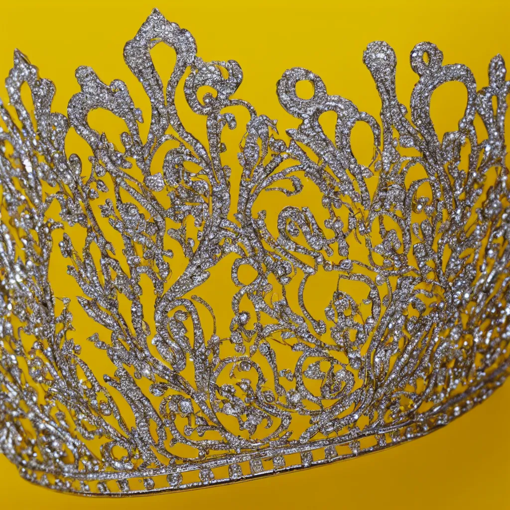 Prompt: close - up view of a tiara on yellow background, 8 k, high detail, photorealistic, proper shading