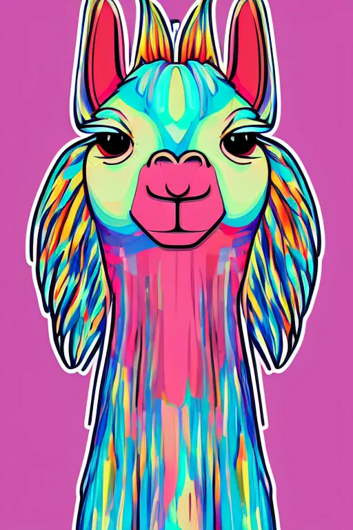 Image similar to Portrait of cute llama, sticker, andromorphic, colorful, illustration, highly detailed, simple, smooth and clean vector curves, no jagged lines, vector art, smooth