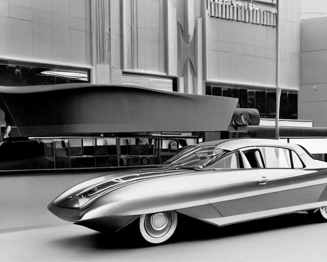 Prompt: car inspired by Art Deco architecture, 1960s