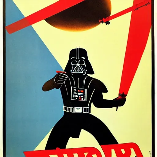 Image similar to a 1 9 3 0 s soviet propaganda poster of darth vader