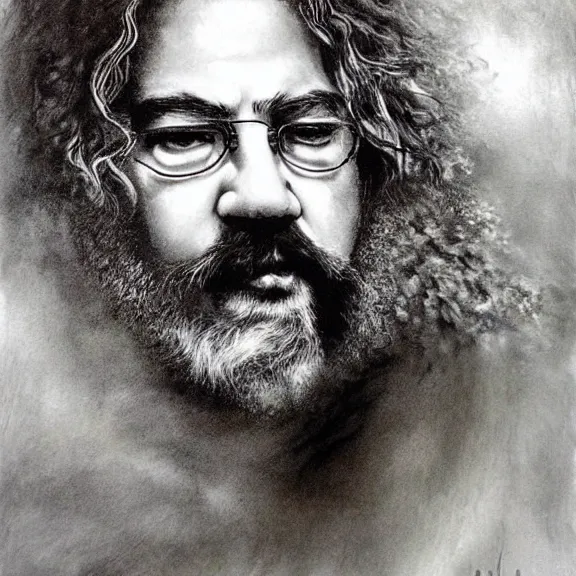 Image similar to a highly detailed portrait of jerry garcia in the style of luis royo.