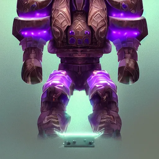 Image similar to purple glow coming off of ancient runic armored golem high detail, artstation, award winning masterpace