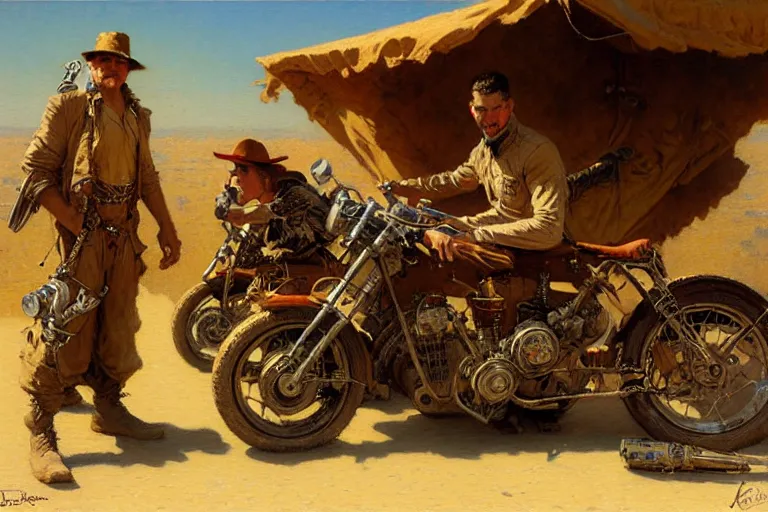 Image similar to ! dream desert bandits, dieselpunk, painting by gaston bussiere, craig mullins, j. c. leyendecker