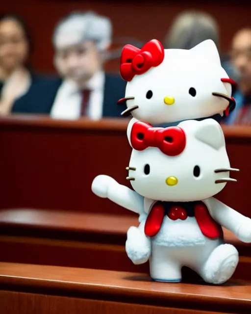 Prompt: photo of judge Hello Kitty, in a courtroom