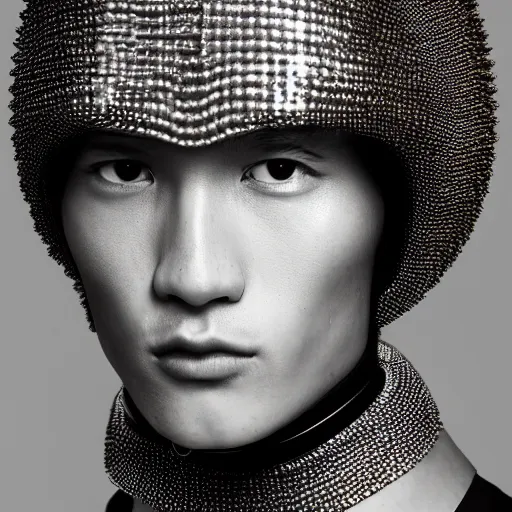 Prompt: a portrait of a beautiful young male wearing an alexander mcqueen armor made of liquid mercury , photographed by andrew thomas huang, artistic