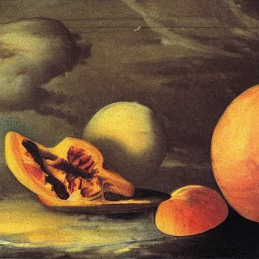 Image similar to saturn devouring a peach painting by francisco goya