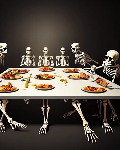 Prompt: last supper, all skeletons, true anatomy, artstation, unreal engine 5, octane rendered, by ilya kuvshinov, greg rutkowski and makoto shinkai, trending on artstation