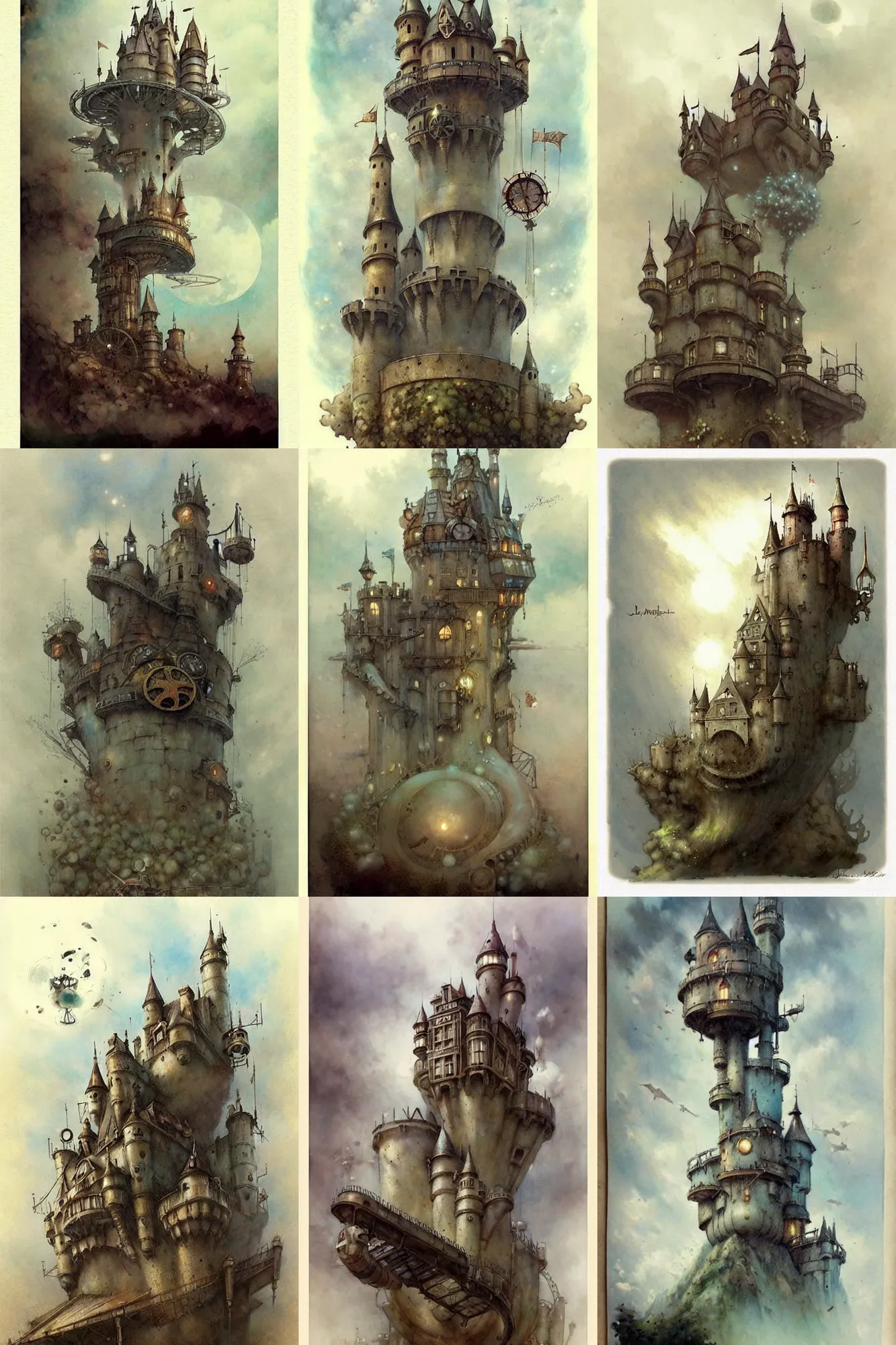 Prompt: ( ( ( ( ( 1 9 5 0 s steampunk castle in the sky. muted colors. ) ) ) ) ) by jean - baptiste monge!!!!!!!!!!!!!!!!!!!!!!!!!!!