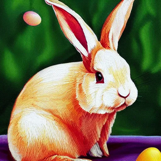 Image similar to a rabbit painting easter eggs