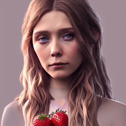 Image similar to strawberry!! has an [ [ elizabeth olsen face ] ]!!, trending on zbrush, unreal engine 5, cgsociety contest winner, intricate, detailed, 4 k quality, concept art