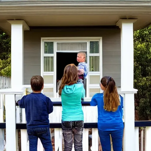 Image similar to A family on their front porch watching the explosive impact of a meteorite into the distant mountains. Comet, Meteor, apocalypse, shockwave, total and absolute destruction