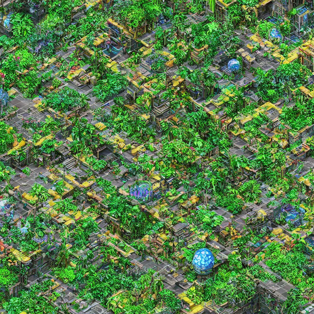 Image similar to Isometric photorealistic render of a solarpunk jungle, 4K PBS rendering