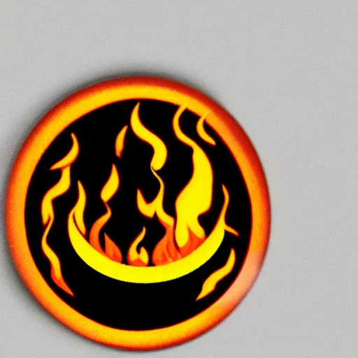 Image similar to a photo of a retro 1 9 6 0 s minimalistic plain fire flames warning label enamel pin, studio lighting, behance