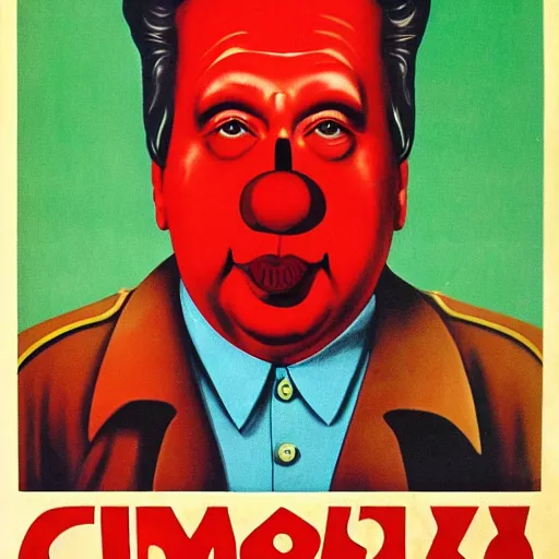 Image similar to communist clown portrait, soviet propaganda style, poster, mao