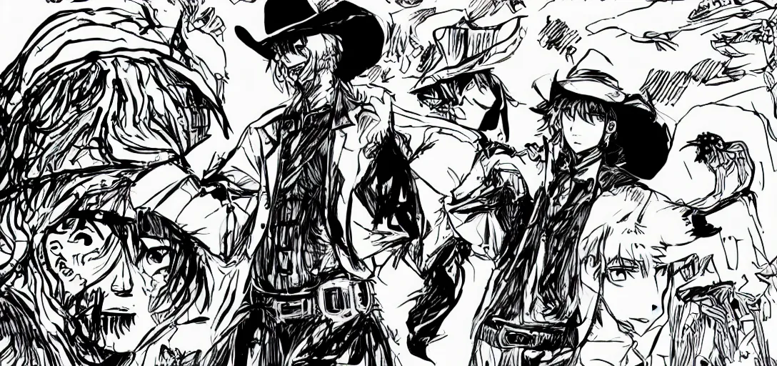 Image similar to the soul hunting cowboy, in the style of manga