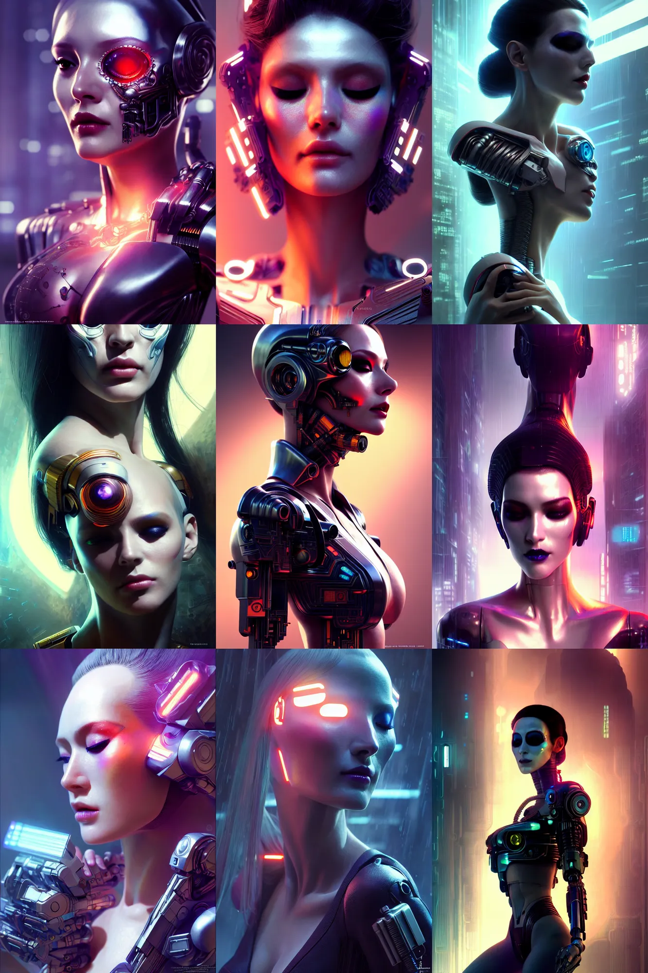 Prompt: beautiful android woman, eyes closed, photorealistic cinematic, 3 d model, cyborg, translucent, cyberpunk, blade runner, octane render, concept art, vogue, 8 k, intricate detailed environment ( ( el dia los muertos ) ). by terry oneill and karol bak and artgerm and kuciara and mucha