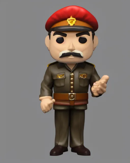 Image similar to full body 3d render of joseph stalin as a funko pop, studio lighting, white background, blender, trending on artstation, 8k, highly detailed