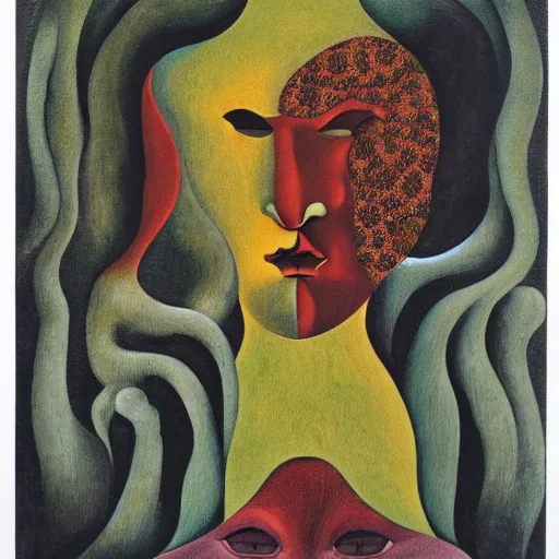 Image similar to floral face portrait by leonetto cappiello and wojciech siudmak and ernst fuchs, anni albers, oil on canvas