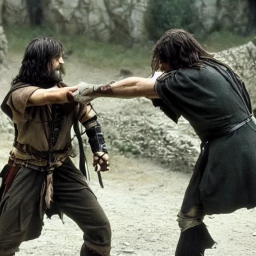 Prompt: aragorn fighting in a modern war