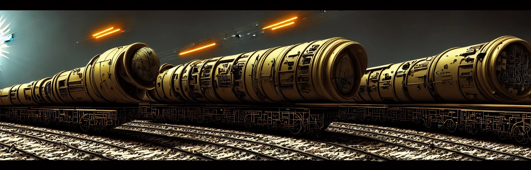 Prompt: solar - punk war train, vacuum tube - punk, electron tube - punk. 8 k resolution concept art hyperdetailed trending on artstation unreal engine hyperrealism art. baroque elements. intricate artwork by caravaggio