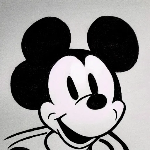 Image similar to drawing of mickey mouse in gloomy style, fear