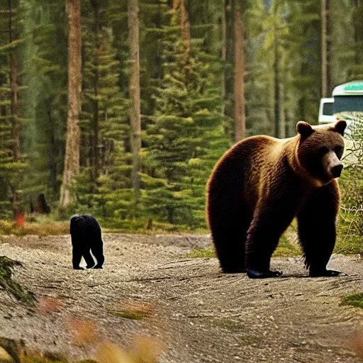 Image similar to a bear chasing a camper in the forest