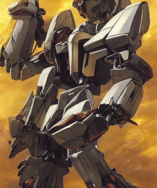 Image similar to gundam mecha portrait, subject centered in the frame, rule of thirds, golden ratio , scifi, intricate glowing mecha armor, elegant, glowing cylon eyes, highly detailed cybernetic body, ornate mecha armor, digital painting, artstation, concept art, smooth, sharp focus, illustration, art by Artgerm and moebius and Peter Mohrbacher