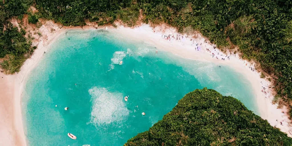 Prompt: a brazilian beach, seen from above