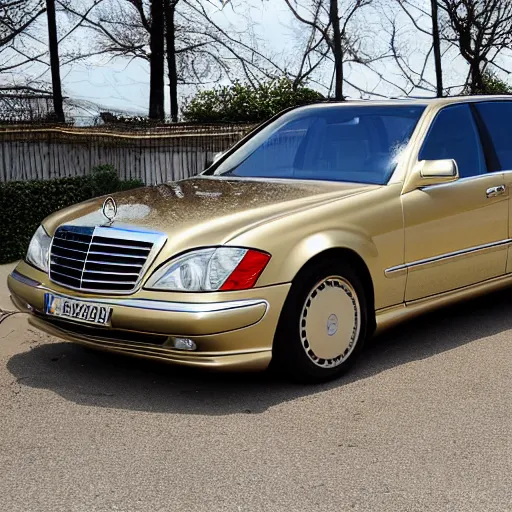 Prompt: gold Mercedes-Benz s500 long in the body 220 (w220) 2002 old year