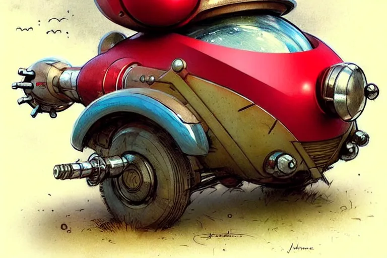 Image similar to adventurer ( ( ( ( ( 1 9 5 0 s retro future robot android mouse rv rocket wagon robot. muted colors. ) ) ) ) ) by jean baptiste monge!!!!!!!!!!!!!!!!!!!!!!!!! chrome red