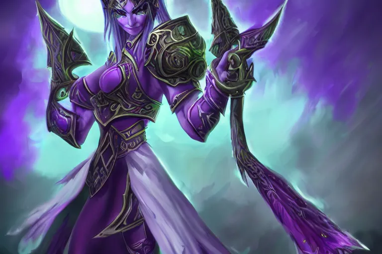 Image similar to purple warrior night elf, world of warcraft, trending on art station, fantasy, smooth