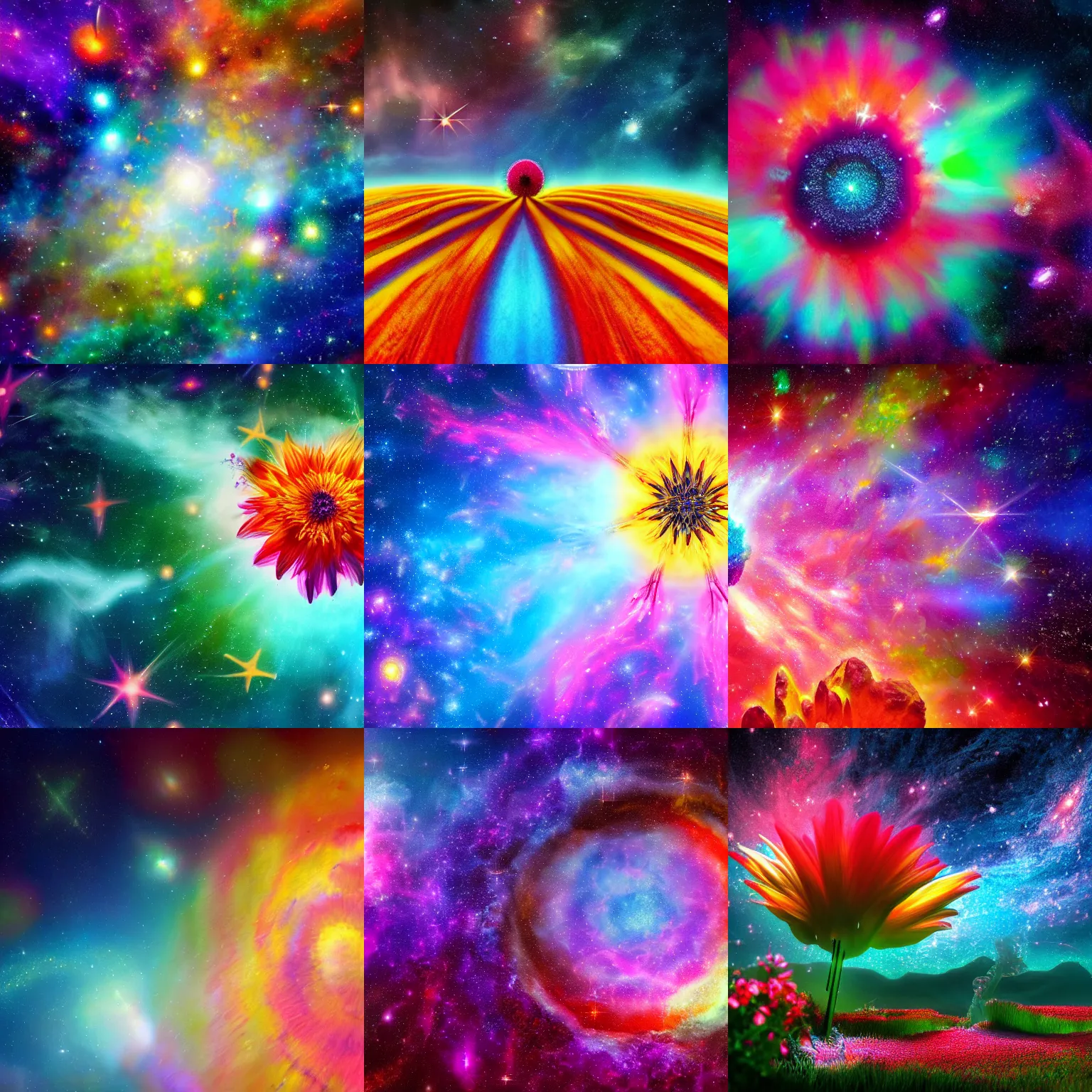 Prompt: a beautiful colorful photograph of a space flower, 4k, breathtaking stars, space background, surrealism, concept art