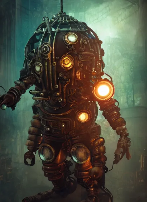 Image similar to Bioshock steampunk biopunk portrait, au naturel, hyper detailed, digital art, trending in artstation, cinematic lighting, studio quality, smooth render, unreal engine 5 rendered, octane rendered, art style by klimt and nixeu and ian sprigger and wlop and krenz cushart