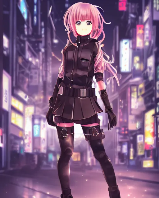 Image similar to full body portrait of anime girl in mechanic armor in night tokyo by makoto sinkai, perfect face, fine details