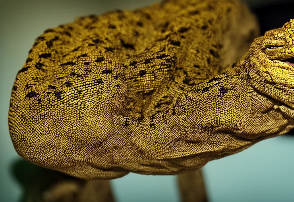 Image similar to yellow spotted monitor lizard using a crt monitor, 85mm f/11